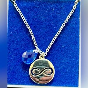 Avon Silver Infinity Necklace with Blue Teardrop